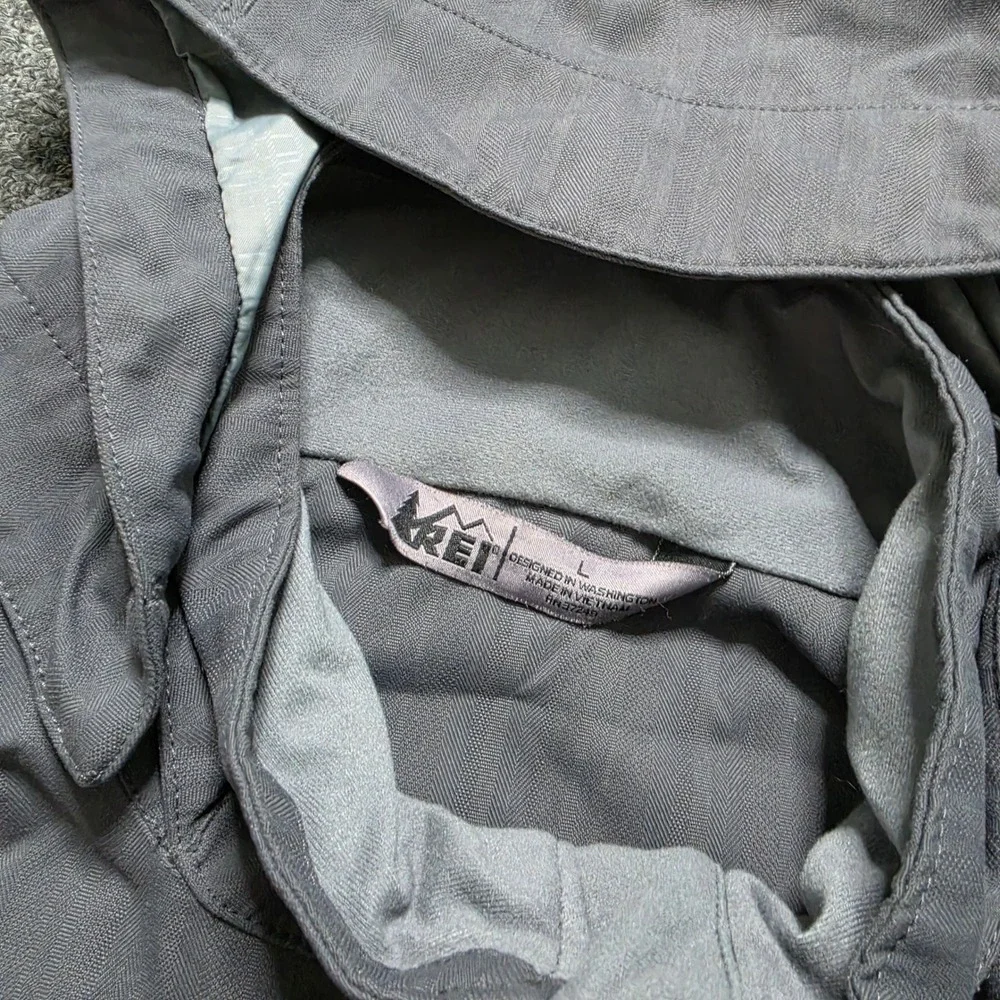 REI Hooded Field Jacket Gray Mens Large Herringbone Utility Full Zip 883814
